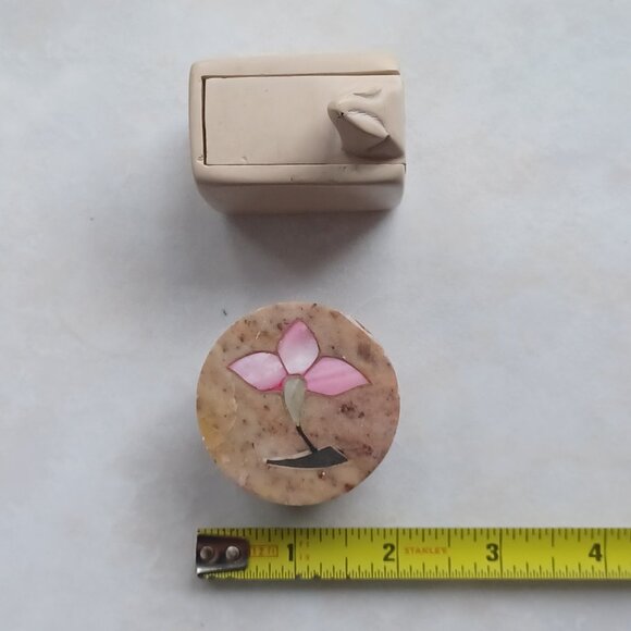 Vintage Soapstone Novelty Box and Marble Trinket Box (set of 2) - Picture 2 of 7